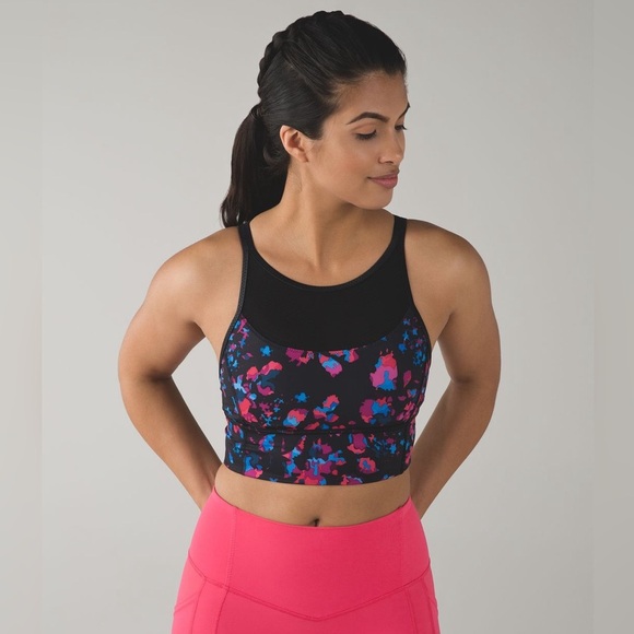 Lululemon Clip-In Long Line Bra Dandy Digie Multi Black Rare - Picture 1 of 16